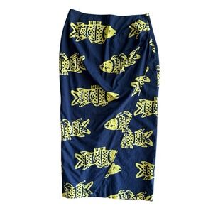 VTG Fish Wrap Skirt Tropical Hawaiian Size 10 Cotton Beach Art To Wear